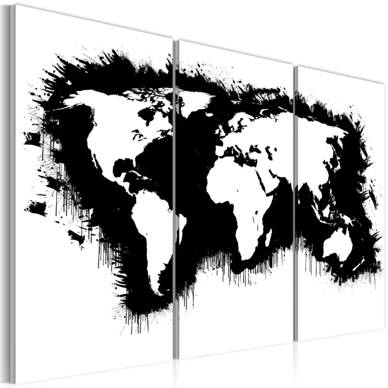 Vente Directe Schilderij - Monochromatisch kaart van de Wereld - drieluik - 60x40