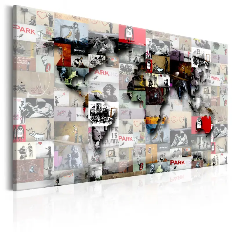 Bon Plan Schilderij - Map: Banksy inspiration - 60x40
