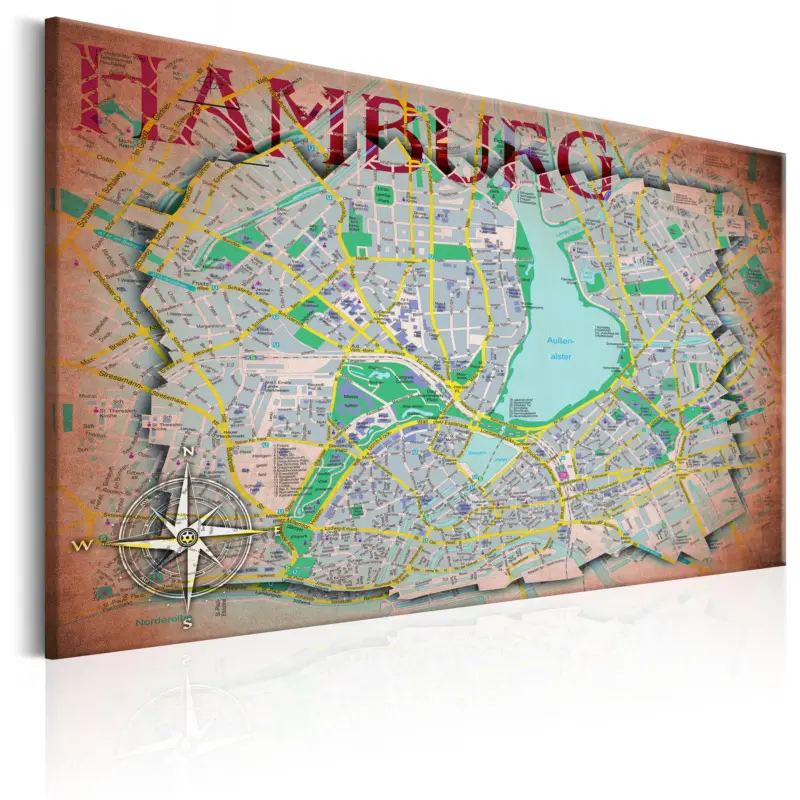 Solde Schilderij - Map of Hamburg - 60x40