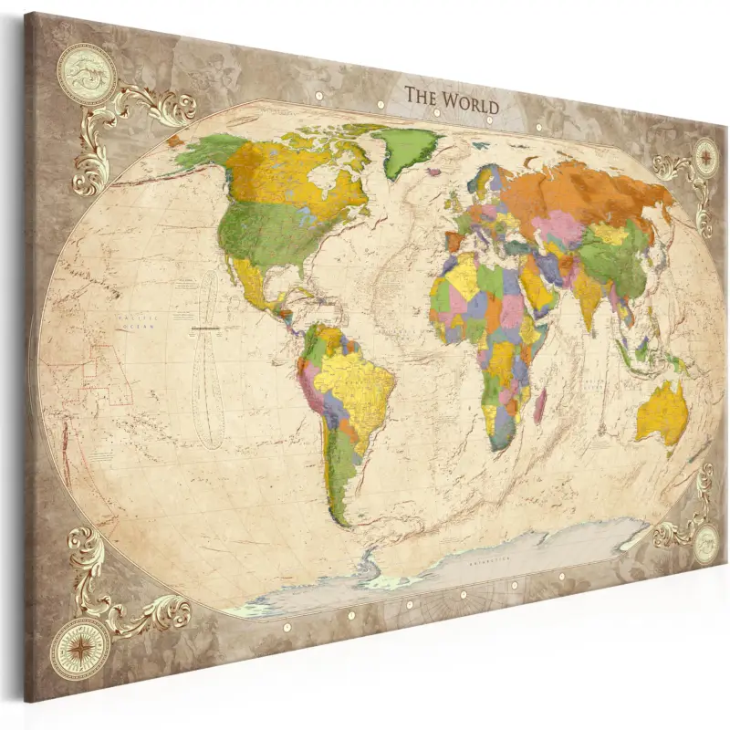 Vente Directe Schilderij - Map and Ornaments - 120x80