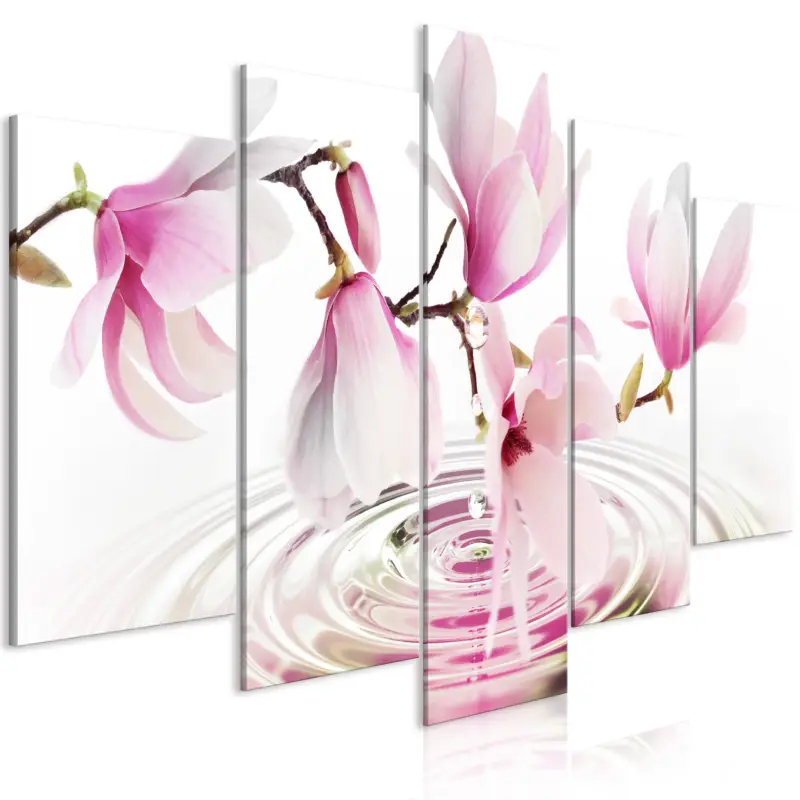 Achat Immédiat Schilderij - Magnolias over Water (5 Parts) Wide Pink - 200x100