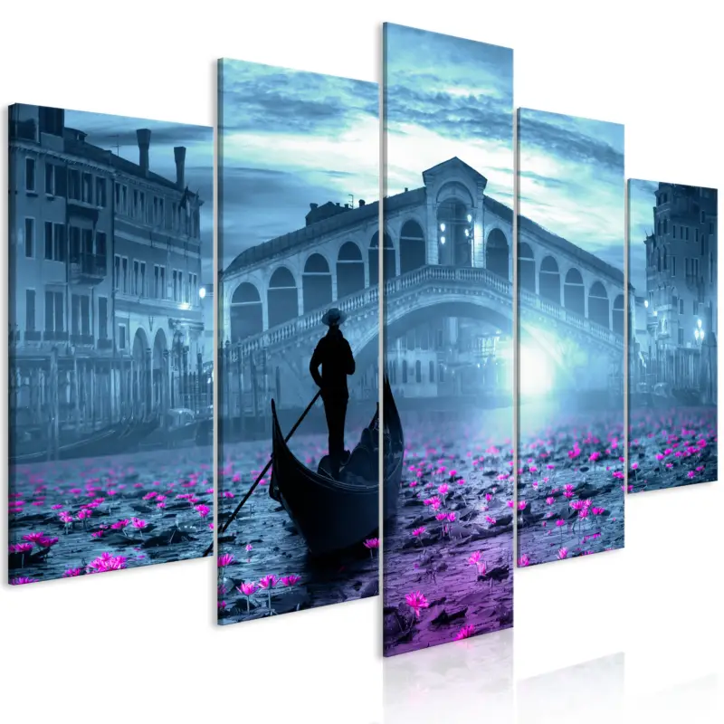 Solde Schilderij - Magic Venice (5 Parts) Wide Blue - 100x50