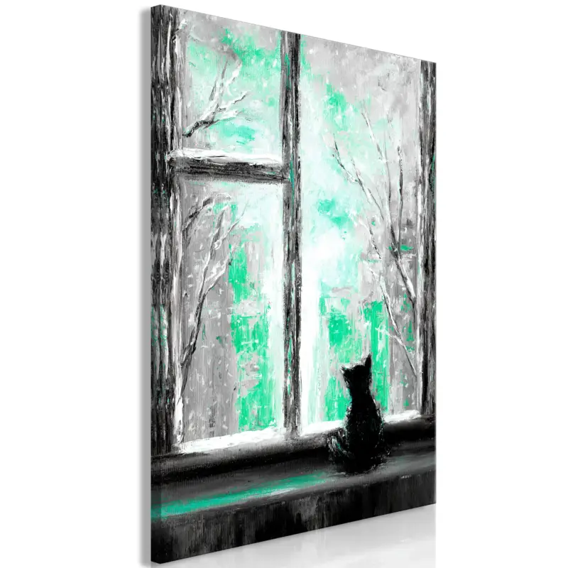 Bon Plan Schilderij - Longing Kitty (1 Part) Vertical Green - 40x60