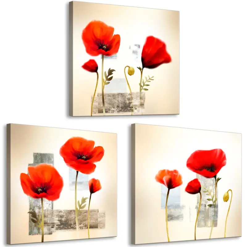 Solde Schilderij - Impression With Poppies (3 Parts) - 120x40