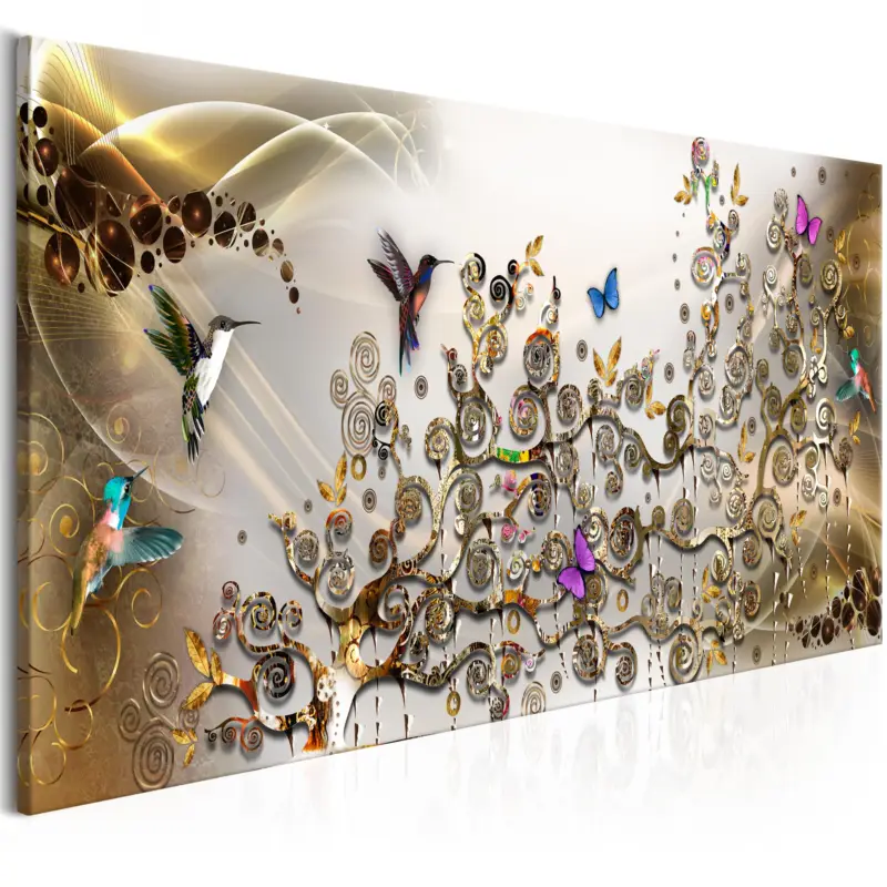 Vente Directe Schilderij - Hummingbirds Dance (1 Part) Gold Narrow - 135x45