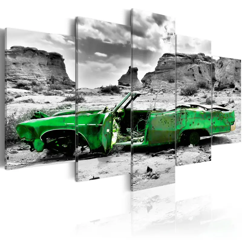 Commande En Gros Schilderij - Green retro car at Colorado Desert - 100x50
