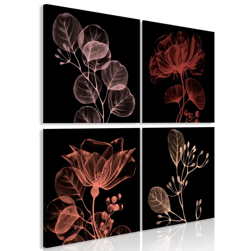 Vente Flash Schilderij - Glowing Flowers (4 Parts) - 80x80