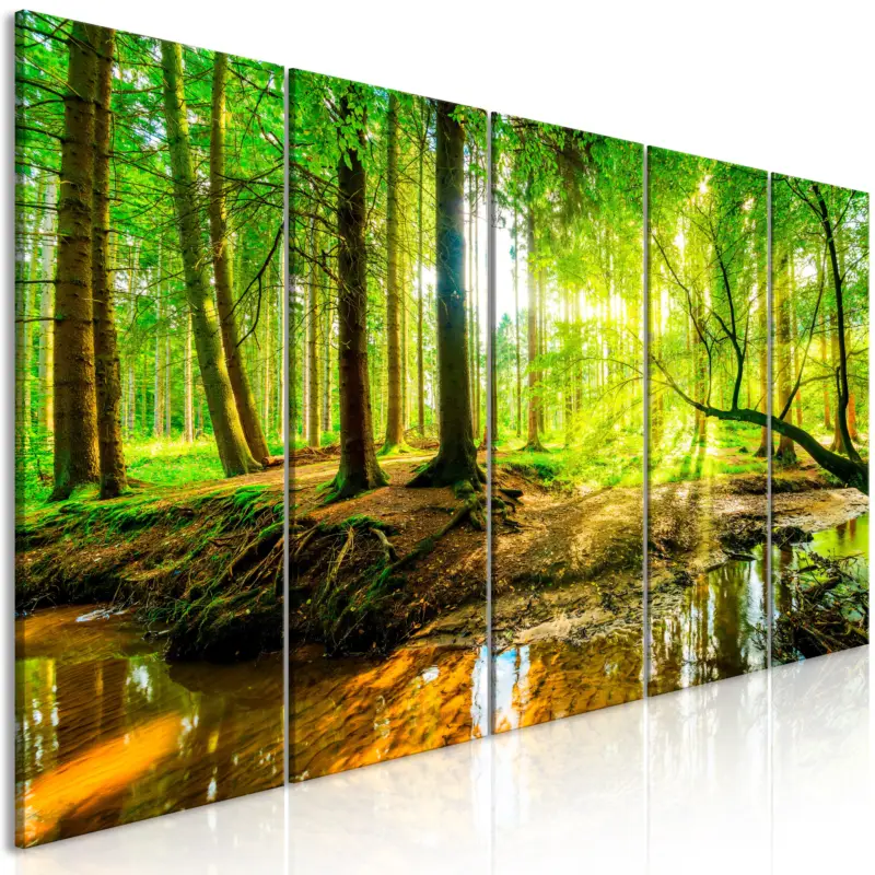 Acheter Direct Schilderij - Forest Stream (5 Parts) Narrow - 100x40