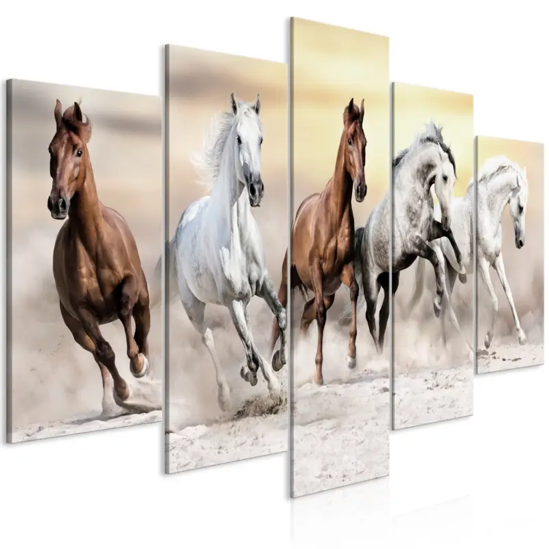 Achat Immédiat Schilderij - Flock of Horses (5 Parts) Wide - 200x100