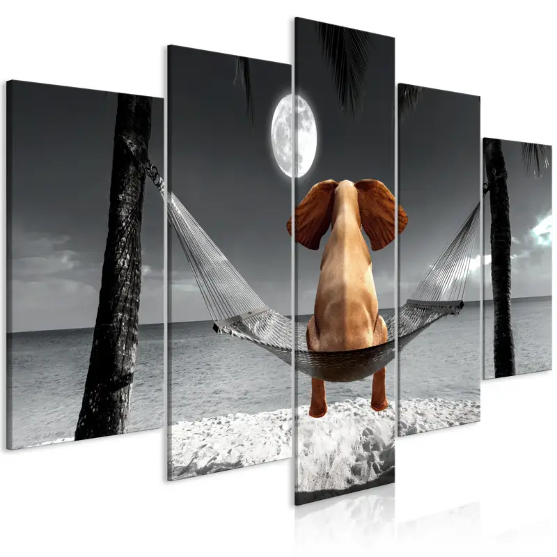 Commande En Gros Schilderij - Elephant on a Hammock (5 Parts) Wide - 200x100