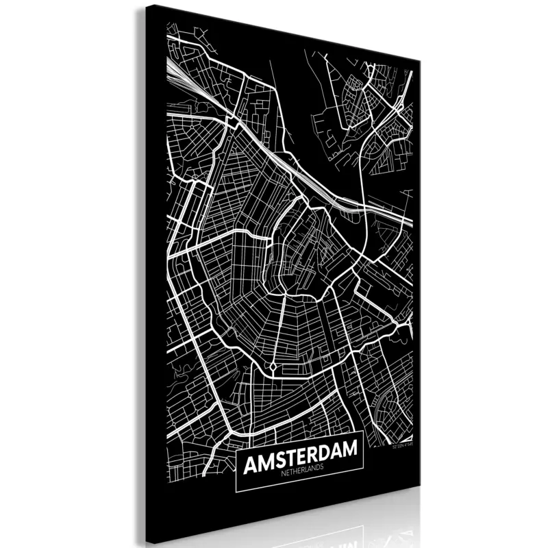 Seulement Aujourd’hui Schilderij - Dark Map of Amsterdam (1 Part) Vertical - 60x90