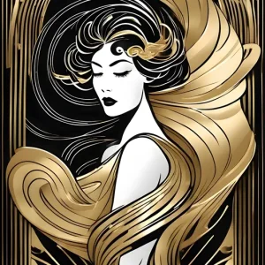 Achat Immédiat Art Deco Wind Essence in zwart posters & art prints door Art Deco - The Golden Era - Premium Poster - 50x70