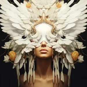 Het Portret van het meisje met Vleugels posters & art prints door Bilge Paksoylu - Premium Poster - 50x70 Super Prix