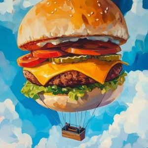Acheter Direct Ballon hamburger posters & art prints door Shortie.ai.art - Premium Poster - 50x70
