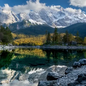 Zugspitze aan de Eibsee in Beieren posters & art prints door Stefan Kreisköther - Premium Poster - 50x70 Bon Marché