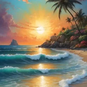 Zonsopgang in het paradijs posters & art prints door Magical World of Fantasy and Fairy Tales - Premium Poster - 50x70 Offre Limitée