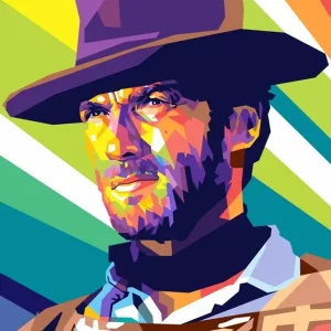 Achat Immédiat Clint Eastwood Pop Art posters & art prints door Dhega Priya Gunawan - Premium Poster - 50x70