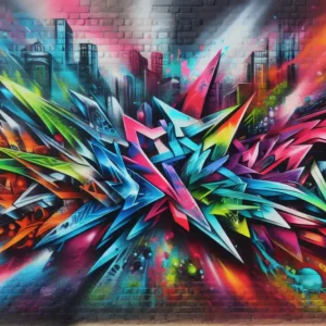 Acheter Direct Grafitti Bakstenen muur gekleurd posters & art prints door Lou Segas - Premium Poster - 50x70