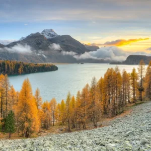 's Avonds aan het Silsmeer in het Engadin posters & art prints door Michael Valjak - Premium Poster - 50x70 Marque