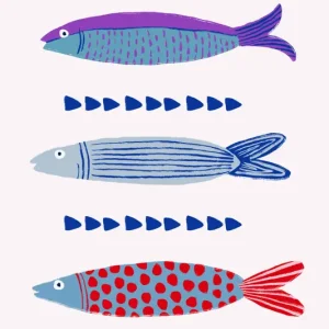 Achat Immédiat Colorful Fish Parade posters & art prints door Giovanna Julião - Premium Poster - 50x70