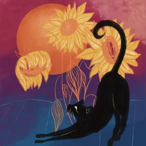 Zonnebloemen & Zwarte Kat posters & art prints door Sara-Lena Möllenkamp - Premium Poster - 50x70 Quantité Limitée