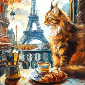 Achat Immédiat Kat in een café in Parijs posters & art prints door Pixel Pixie Dust - Premium Poster - 50x70