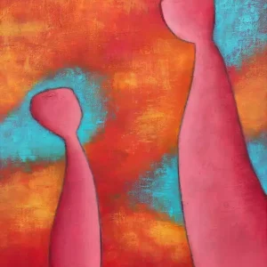 Abstracte figuren in een levendige zonsondergang posters & art prints door Carolina Gårdheim - Premium Poster - 50x70 Nouvel Arrivage