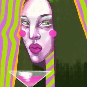 Woman with glass of wine posters & art prints door Evgeniia Voropaeva - Premium Poster - 50x70 Meilleur Prix