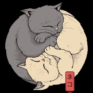 Yin en Yang Katten: Een Gezellige Omhelzing posters & art prints door Usagiiiii - Premium Poster - 50x70 Haute Qualité