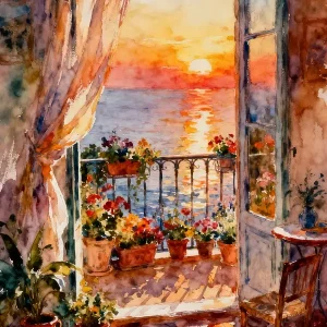 Zonsondergang Kustkamer posters & art prints door MasBer - Premium Poster - 50x70 Dernier Modèle