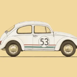 Achat Immédiat Herbie: De iconische Volkswagen Kever van The Love Bug posters & art prints door Florent Bodart - Premium Poster - 50x70