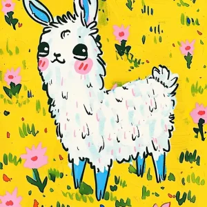 Zonnige lama in bloei posters & art prints door Happy Kids Posters - Premium Poster - 50x70 Retour Gratuit