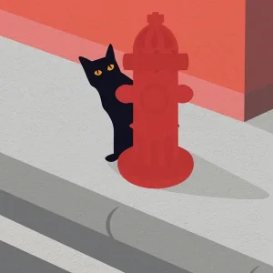 Achat Immédiat De kat achter de brandkraan posters & art prints door Puspita Wulandari - Premium Poster - 50x70