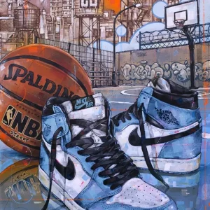 Achat Immédiat Air jordan 1 University blauw posters & art prints door Johannes - Premium Poster - 50x70