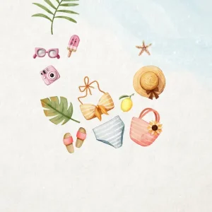 Zomerse vibes: Een Collage van Tropische Essentiële Vakantie posters & art prints door Xuan Thai - Premium Poster - 50x70 Acheter En Ligne