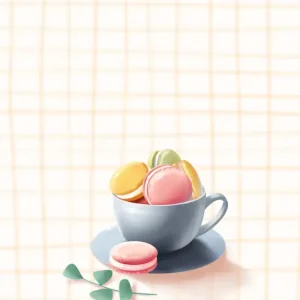 Zoete Verwennerij: Een kopje kleurrijke macarons posters & art prints door Xuan Thai - Premium Poster - 50x70 Prix Cassé