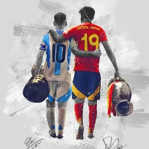 Yamal met Messi posters & art prints door KunStudio - Premium Poster - 50x70 Remise