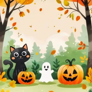 "Friendly Forest Halloween – Gezellige kinderkamer kunstprint" posters & art prints door hidayatullah - Premium Poster - 50x70 Prix Cassé