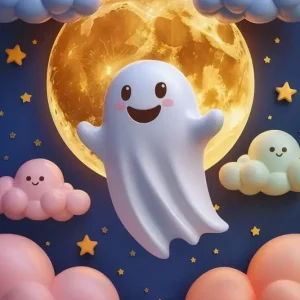 "Sweet Ghost Moonlight – Dromerige Halloween Kids Wandkunst" posters & art prints door hidayatullah - Premium Poster - 50x70 Expédition Rapide