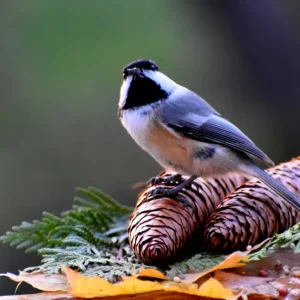 A chickadee at the garden feed posters & art prints door Claude Laprise - Premium Poster - 50x70 Pas Cher