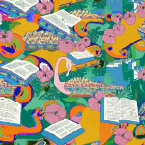 Achat Immédiat Maximalistisch patroon incl boeken posters & art prints door Jessica Pleur - Premium Poster - 50x70