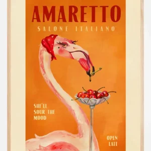 Amaretto Flamingo Art Deco Italian Cafe Travel Art Poster (21x29.7 cm (A4)) Authentique