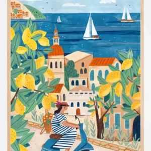Travel woman on the Amalfi coast Poster (21x29.7 cm (A4)) Petit Prix