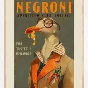 Vintage Art Deco Negroni Poster Of A Fancy Seagull Poster (21x29.7 cm (A4)) Acheter En Ligne