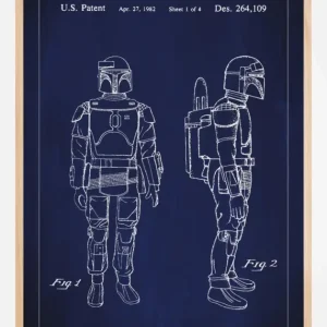Achetez Aujourd’hui Patenttekening - Star Wars - Boba Fett - Blauw Poster (21x29,7 cm (A4))
