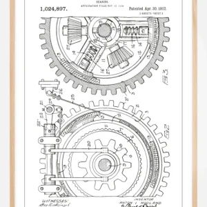 Top Vente Patenttekening - Tandwiel - Wit Poster (21x29,7 cm (A4))