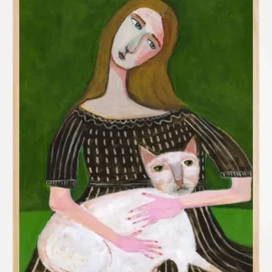 Vintage lady with white cat Poster (21x29.7 cm (A4)) Soldes