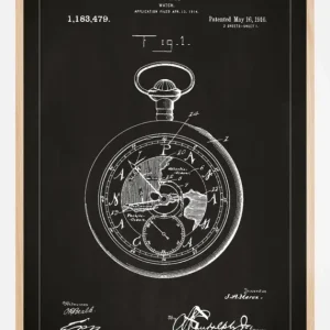 Vente Directe Patenttekening - Zakhorloge - Zwart Poster (21x29,7 cm (A4))