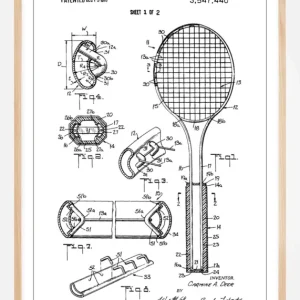 Acheter Direct Patent Print - Tennis Racket - White Poster (21x29,7 cm (A4))