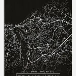 Vente Directe Map - Trondheim - Black Canvasprint (30x40 cm)